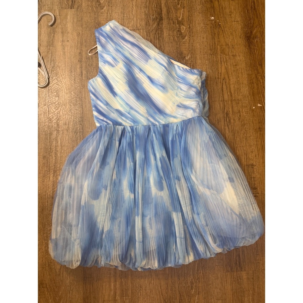 Hutch One Shoulderβ Bubble Mini Dress Blue White Abstract Print Size 10 EUC - Picture 7 of 8